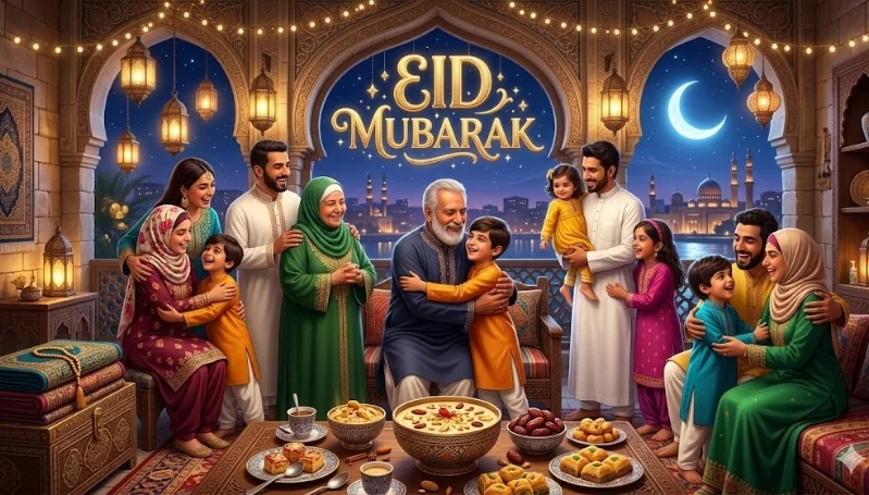3D Family Gathering Eid Mubarak AI-generated